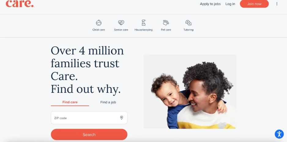 Care.com homepage — before the redesign