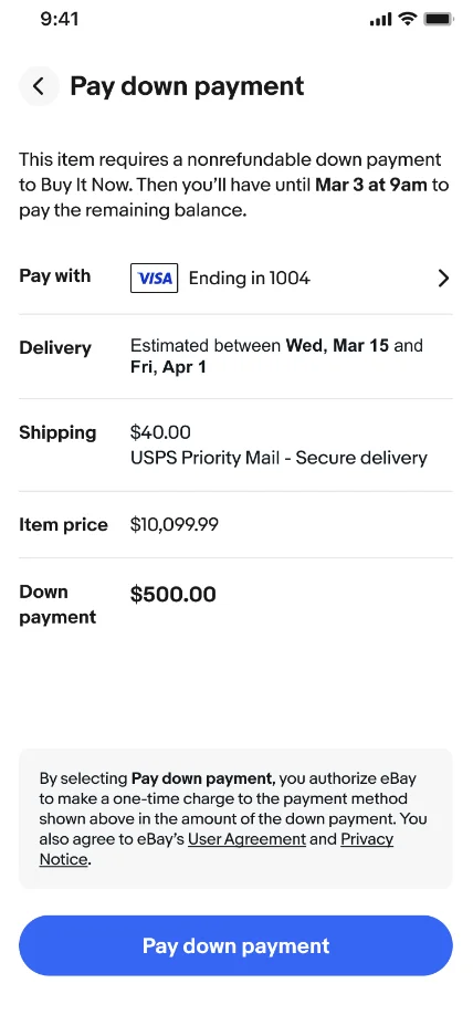 Buy It Now screen