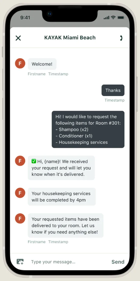 Chat Bot conversation in the Manage Your Stay app