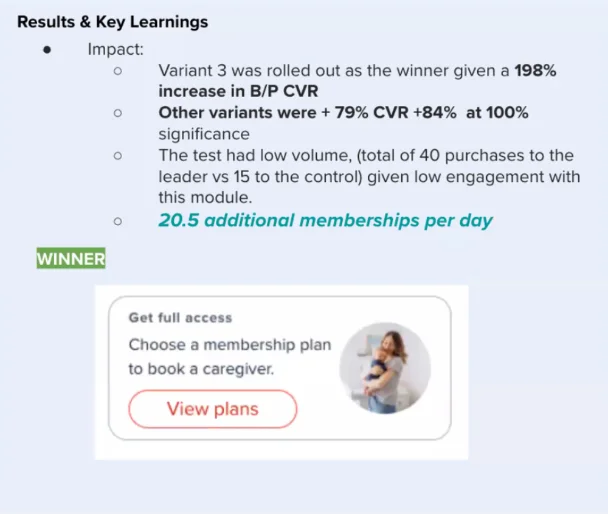 Membership upsell module — variant 3, the winning combination