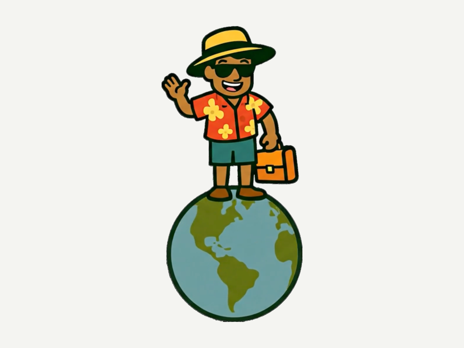 Sauntr mascot standing on a globe, briefcase in hand