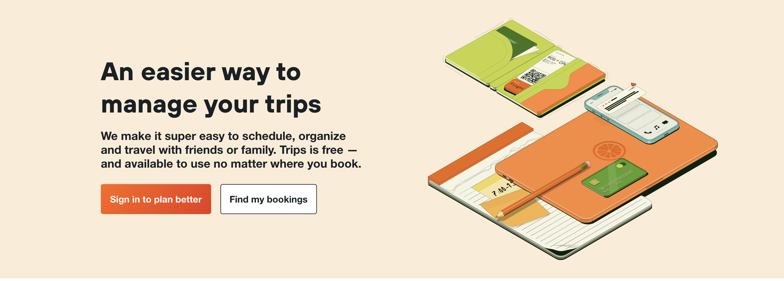 An easier way to manage your trips — KAYAK Trips landing hero