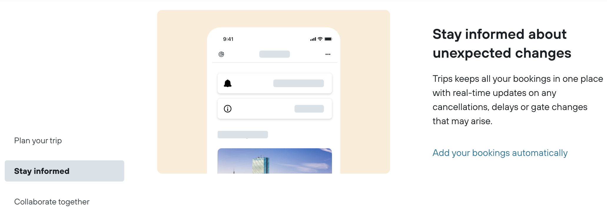 Trips onboarding — step 2: Stay informed about unexpected changes