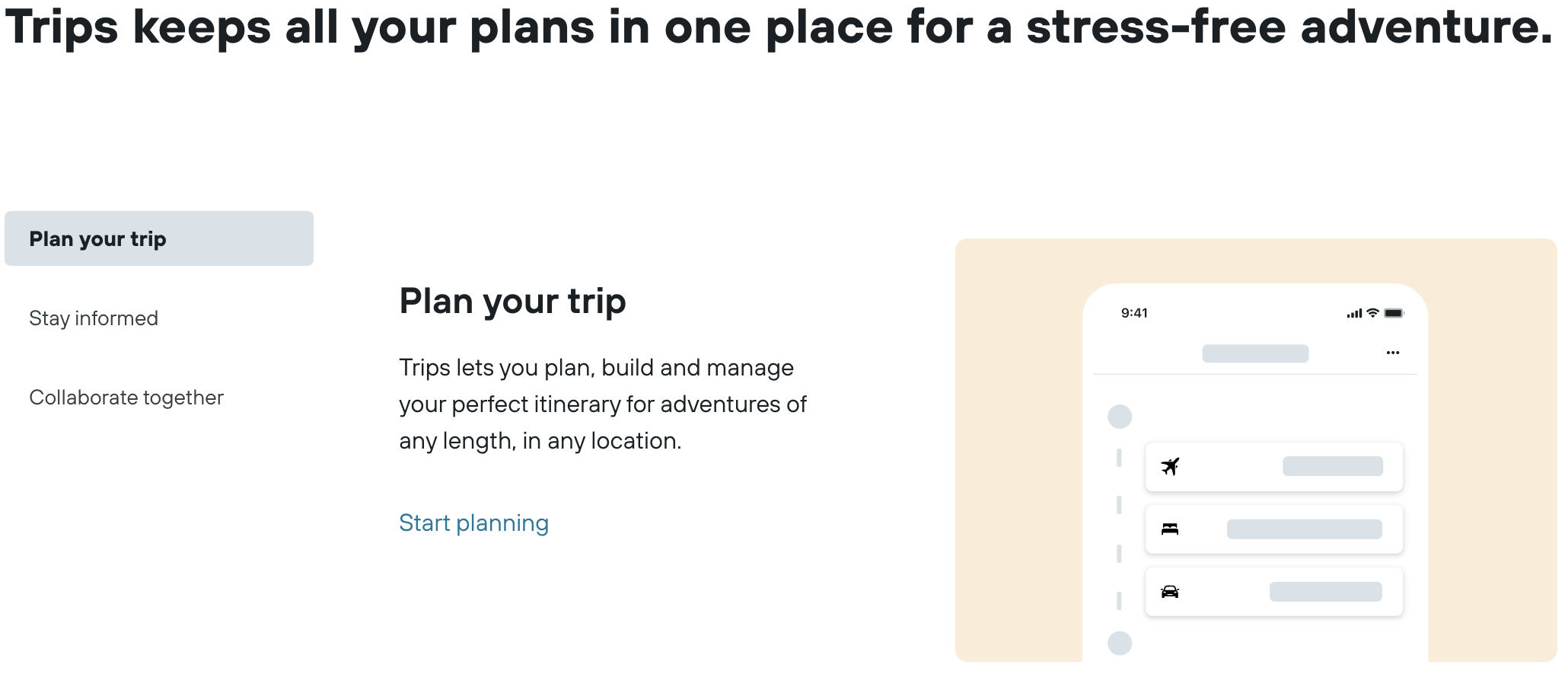 Trips onboarding — step 1: Plan your trip