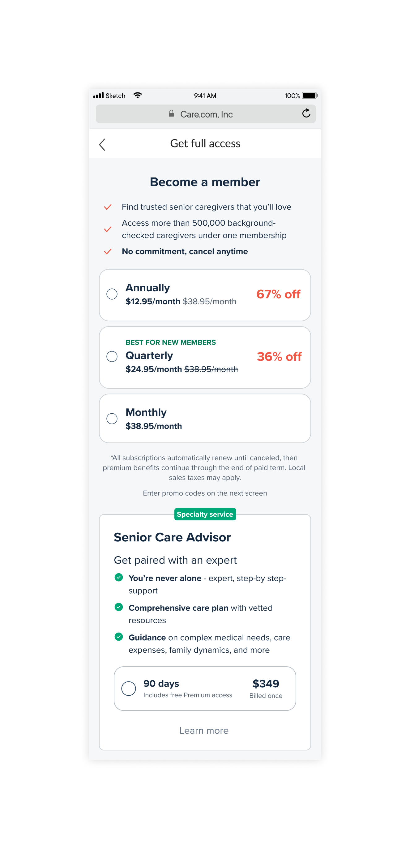 Rate card — three pricing options