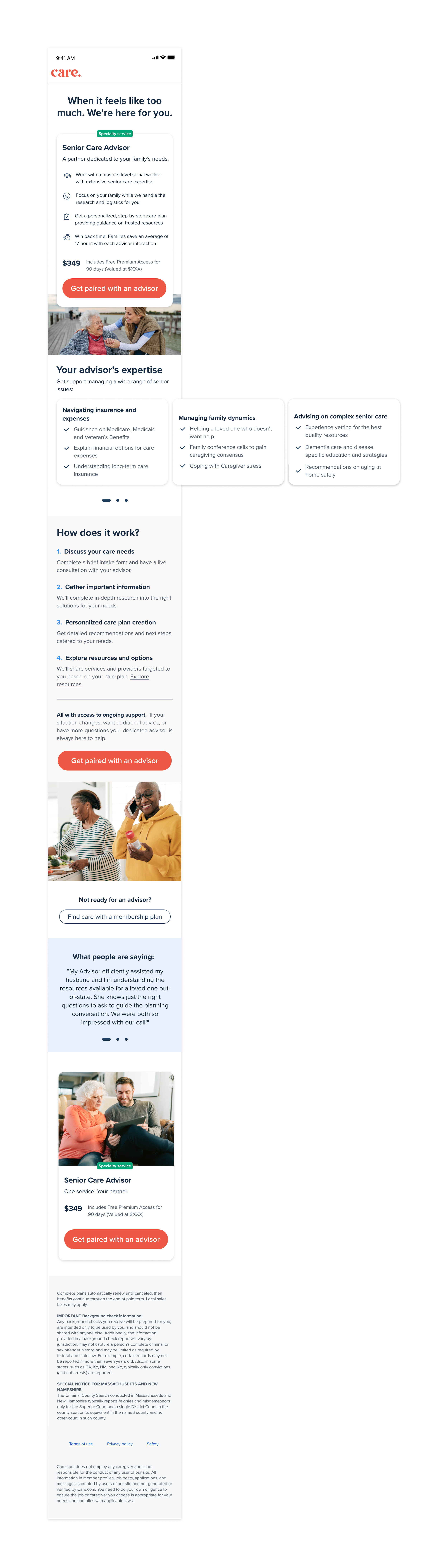 Senior Care Advisor landing page