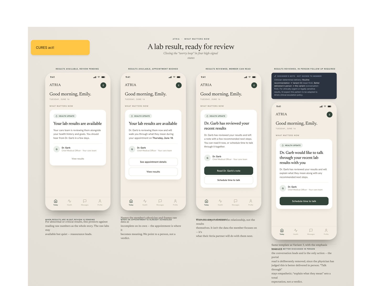 Atria lab-result review concept screens